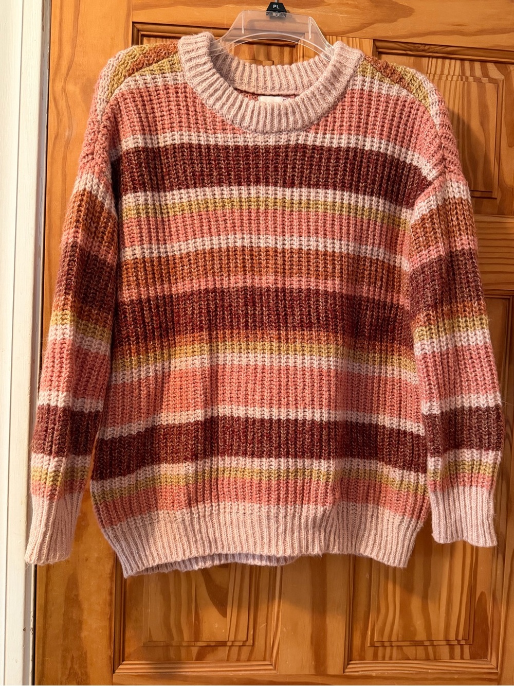 SO Oversized Striped Crewneck Sweater in Pink, Brown & Cream